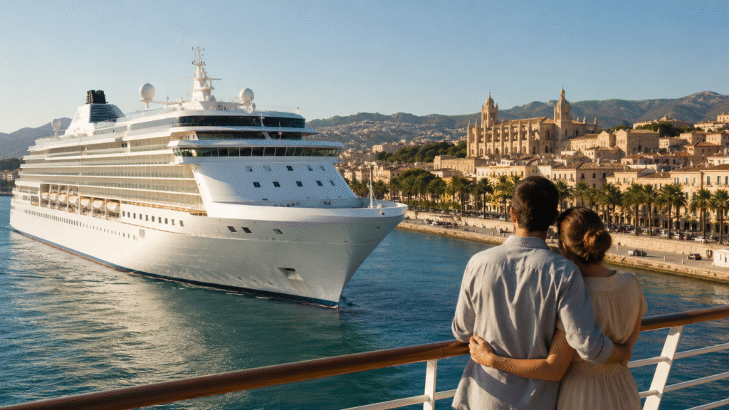 Arriving on a cruise in Spain
