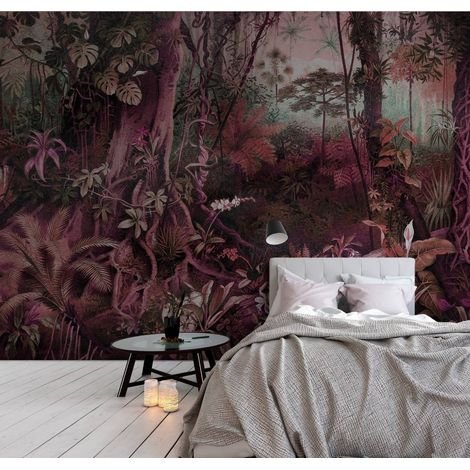 Papier peint jungle rose et violet