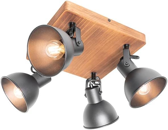 Plafonnier 4 lampes metal bois