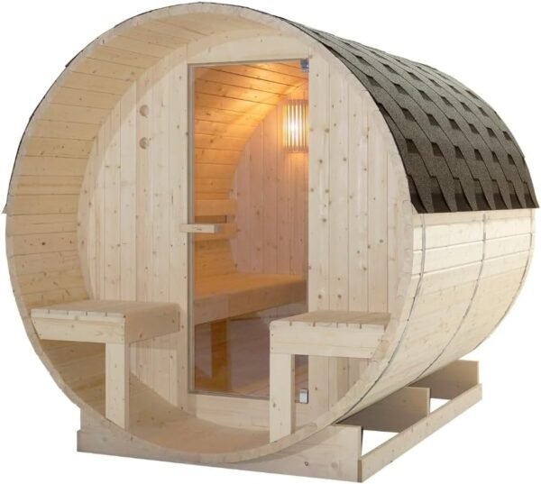 Sauna tonneau bois clair 4 – 6 pax