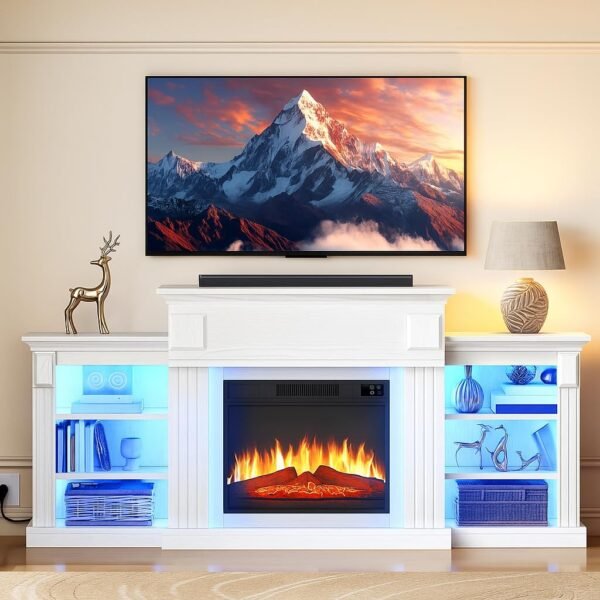 Meuble blanc avec cheminée électrique