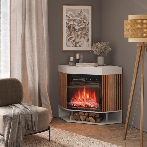 Cheminée électrique d’angle blanc 1800w