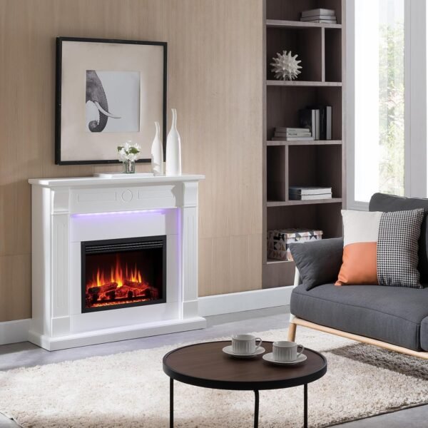 Cheminée autoportante effet flamme style blanc