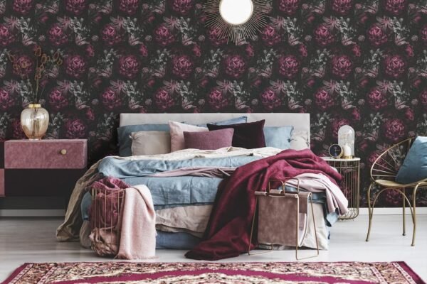 Papier peint floral violet noir
