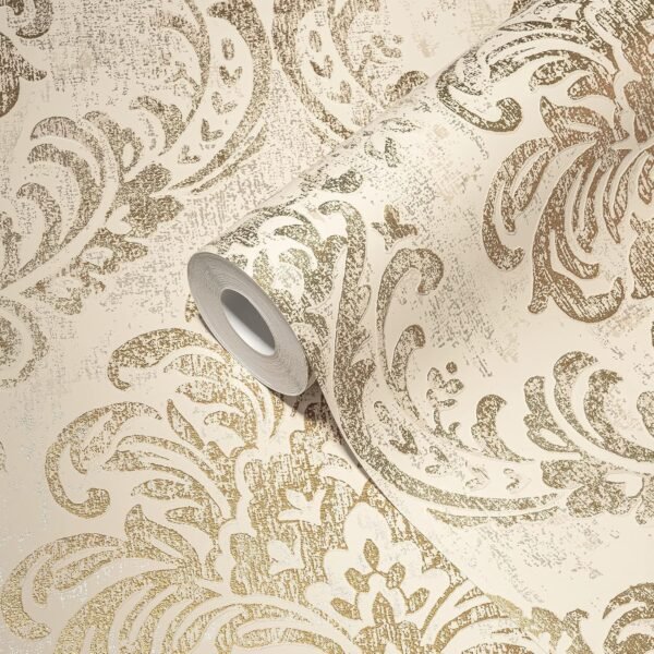 Papier peint baroque blanc et or