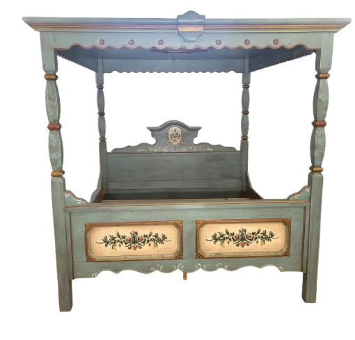 Lit baldaquin bois bleu style campagne rare