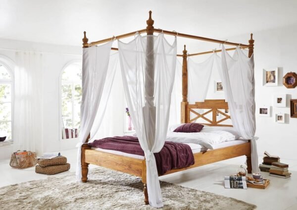Lit baldaquin bois palissandre style colonial 160 x 200 cm