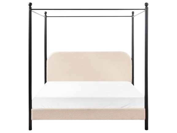 Lit baldaquin métal noir bouclé beige clair 160 x 200 cm