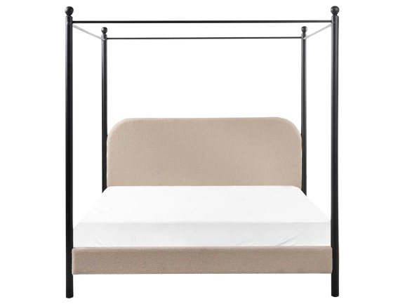 Lit baldaquin métal noir bouclé beige taupe 160 x 200 cm