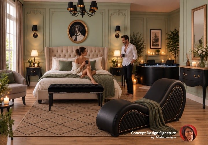 Loveroom neoclassique romantique fauteuil tantra jacuzzi