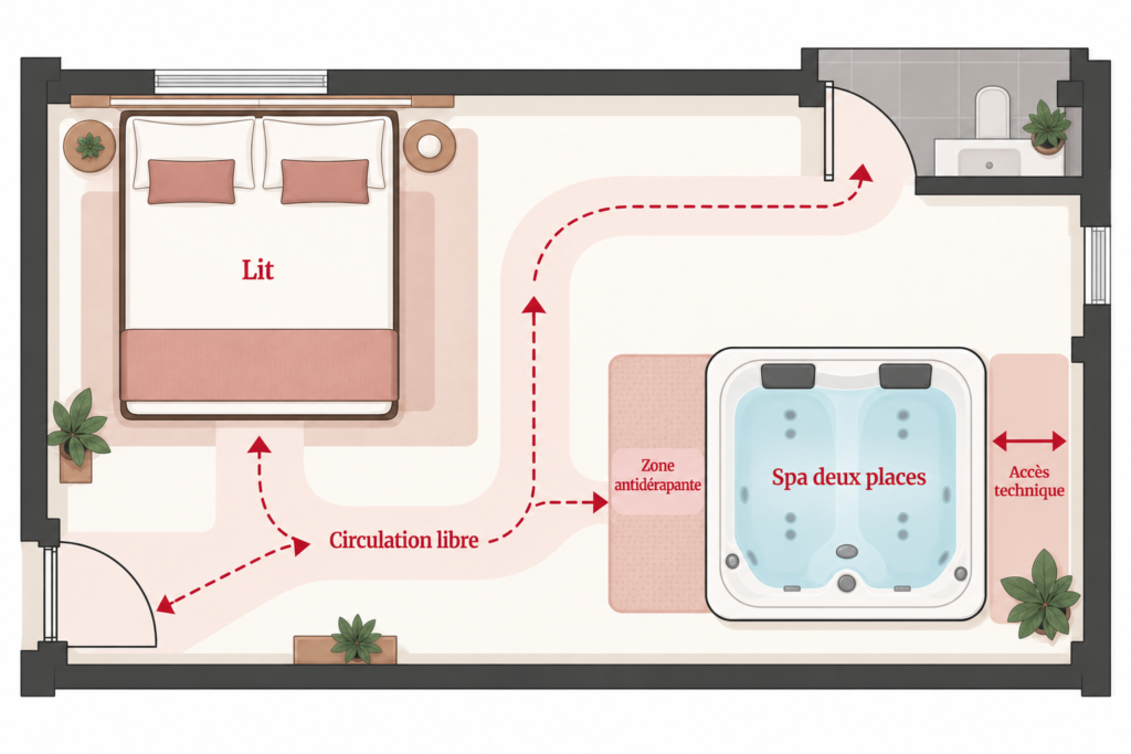 Surface à prévoir pour installer un jacuzzi