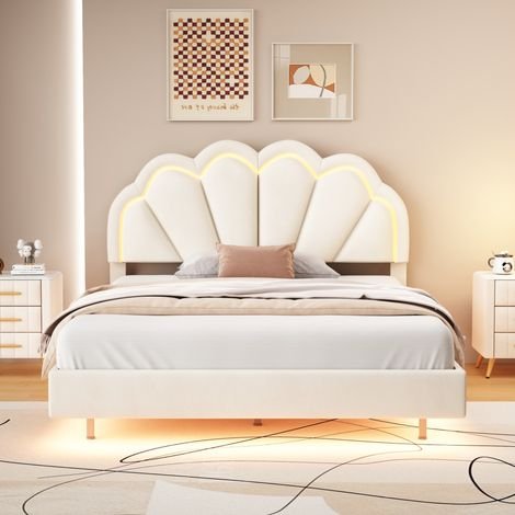 Lit scandinave beige éclairage Led