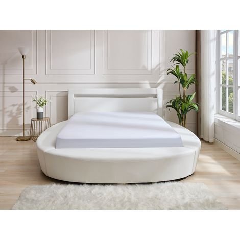 Lit rond simili cuir blanc et Led