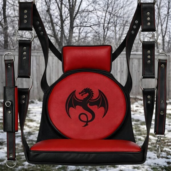 Balançoire en cuir noire et rouge dragon
