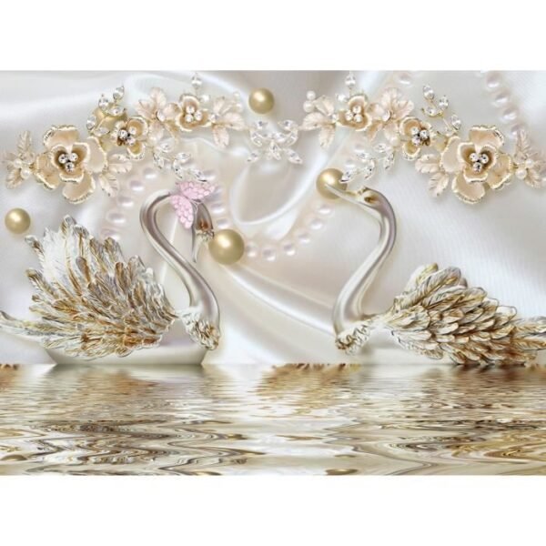 Papier peint perles et cygne