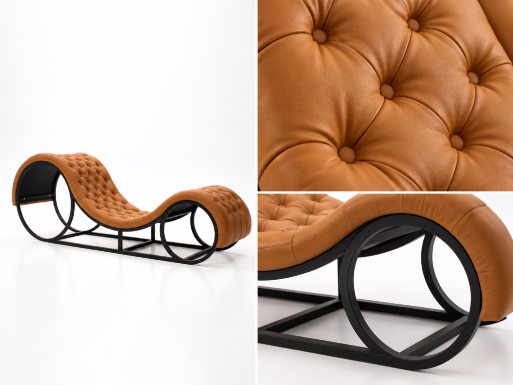 Fauteuil tantra metal et simili cuir cognac capitonné