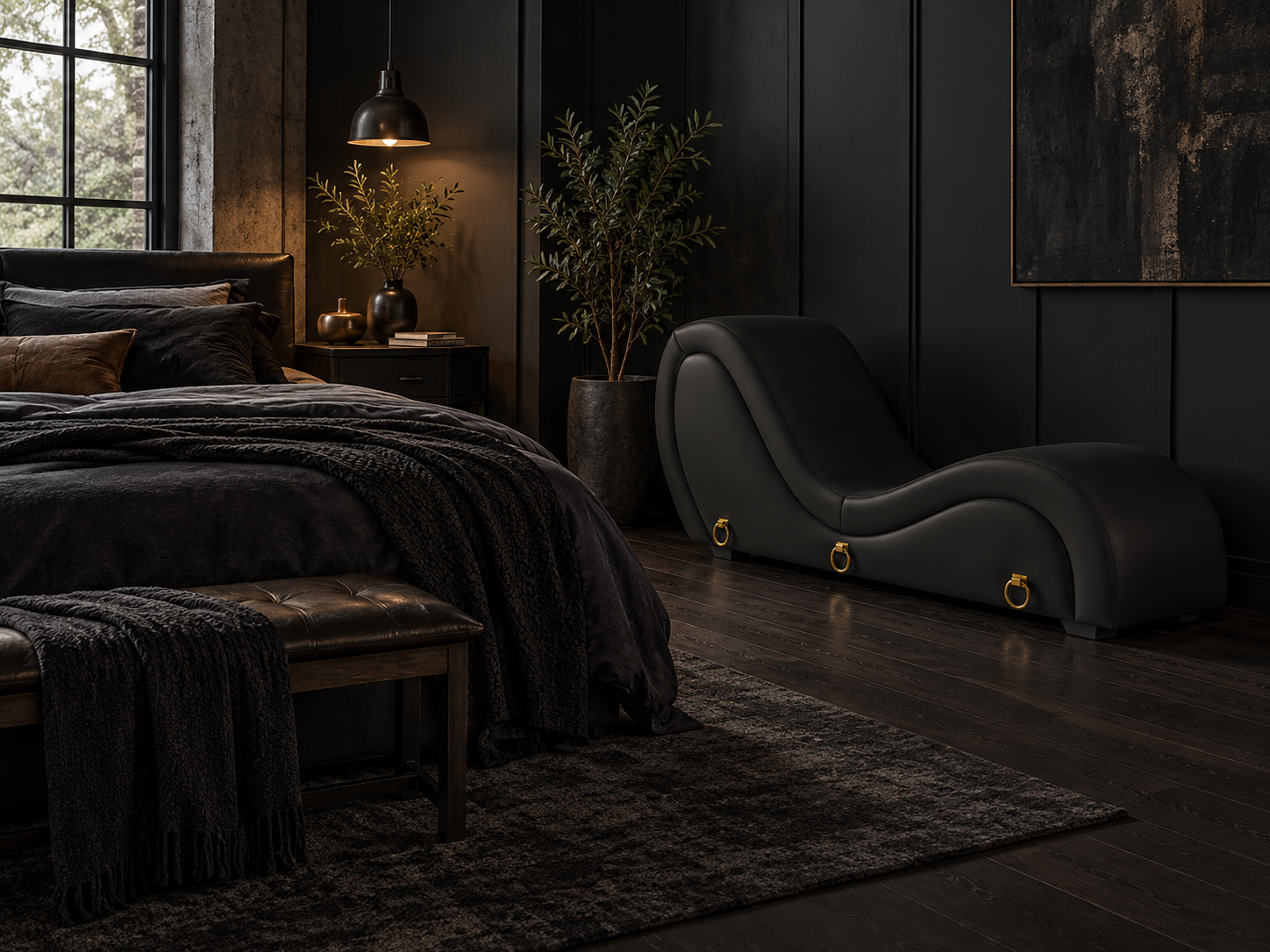 Chaise noire fondue dans une chambre industrielle