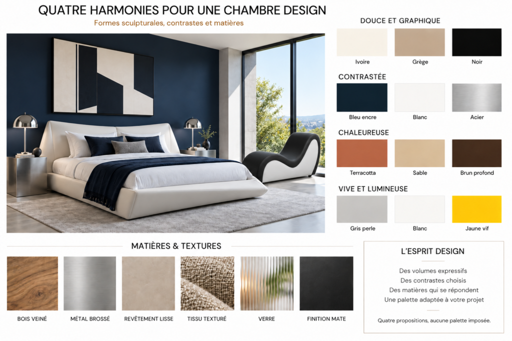 Chaise tantra bicolore dans chambre bleue