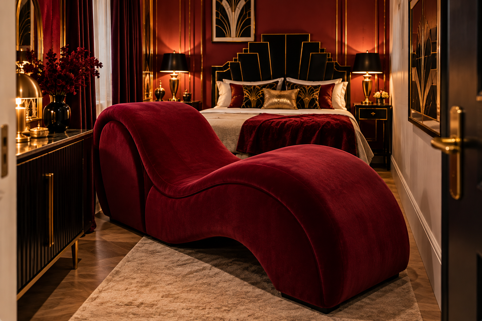 Chambre Art Déco encombrée par une méridienne