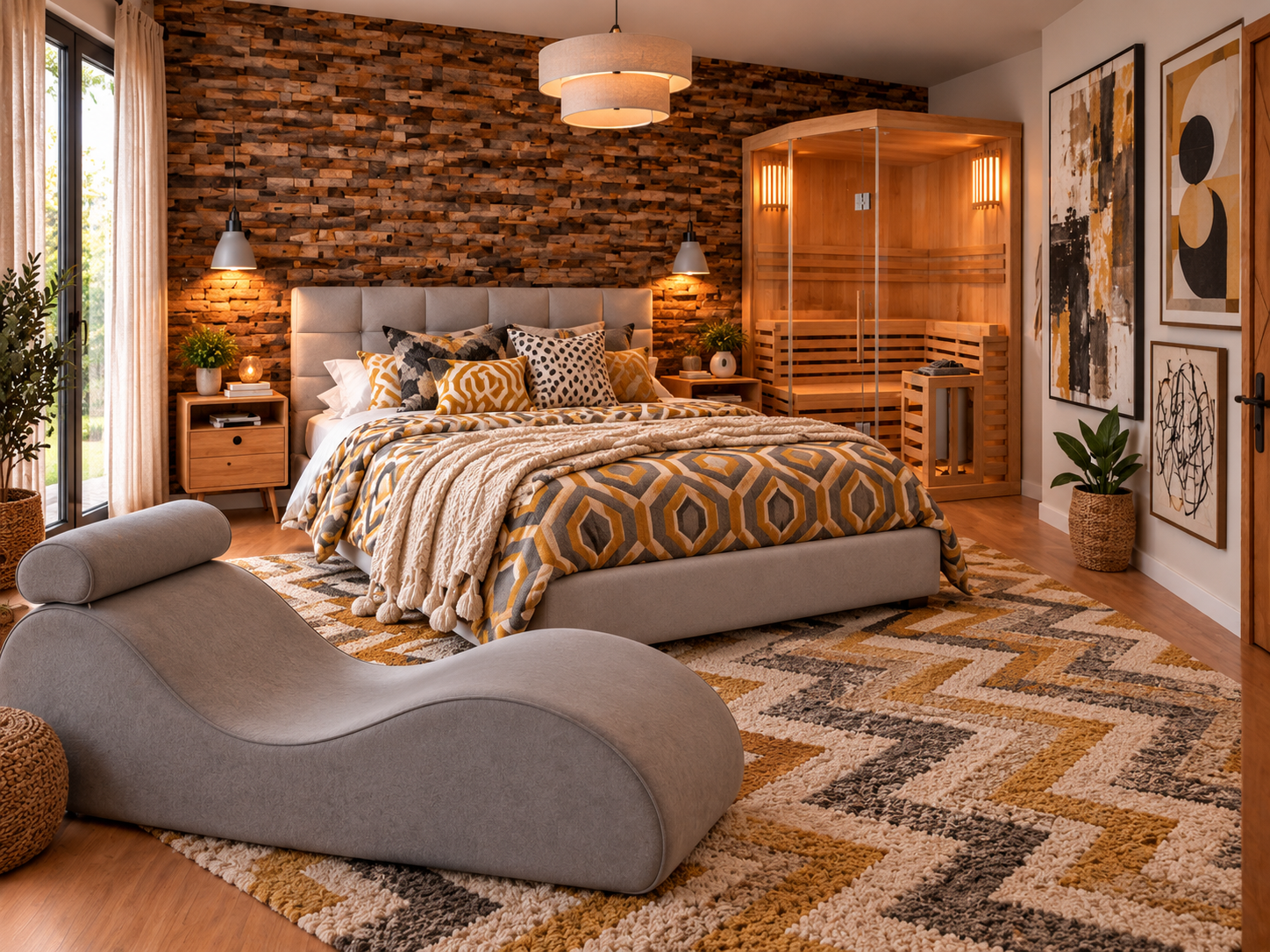 Chambre moderne aux motifs surchargés