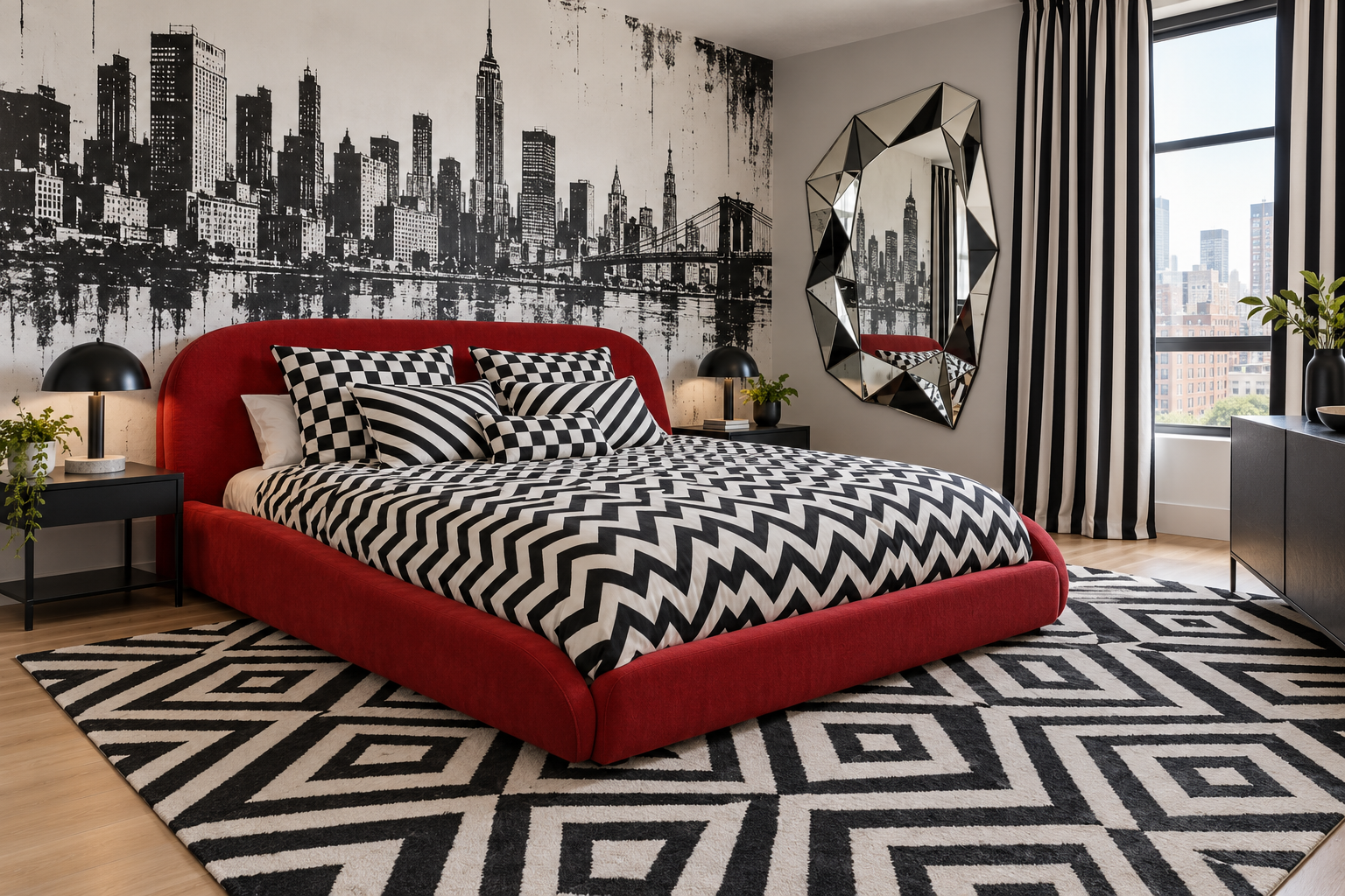 Chambre rouge aux motifs discordants