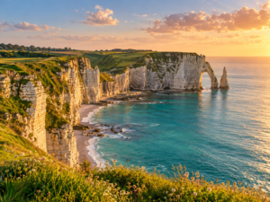 Falaises d’Étretat au soleil couchant-7