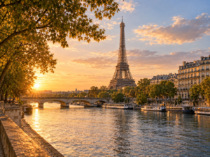 Lumière dorée sur la Seine à Paris