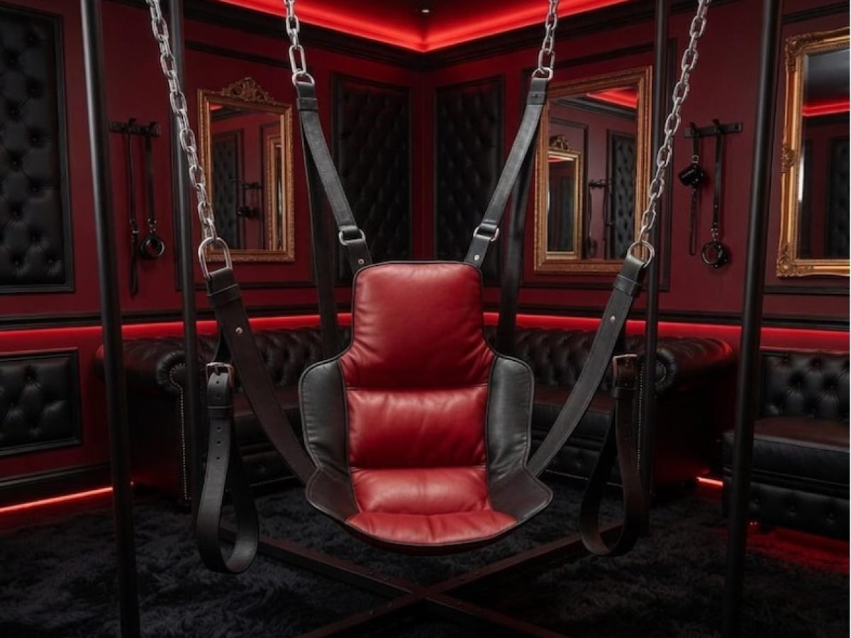 Balançoire sexuelle rouge noire avec dossier