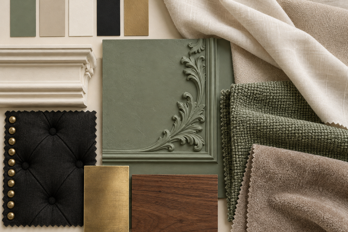 Nuancier sage et textures néoclassiques