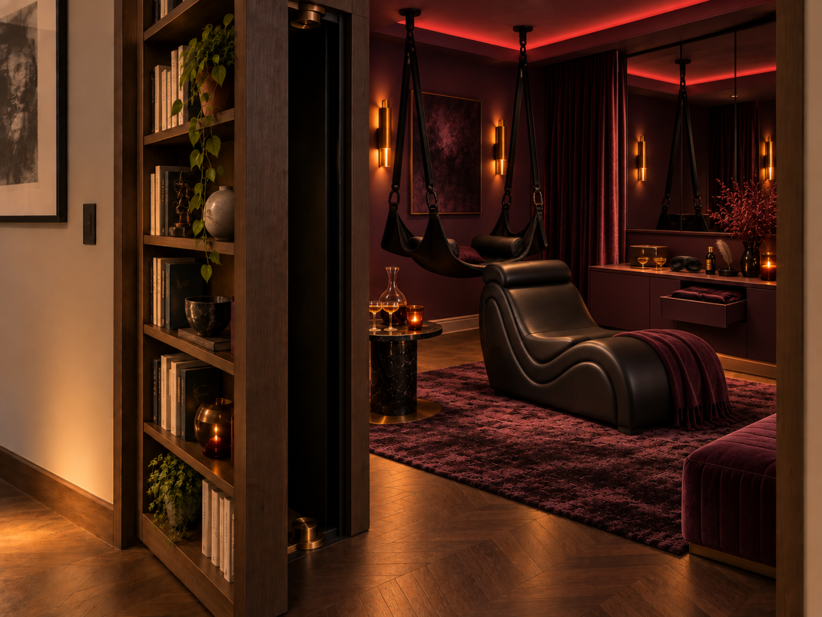Pièce secrete avec fauteuil tantra installé